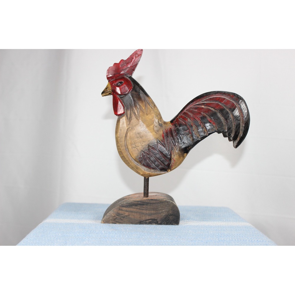 Vintage Hand Carved Wooden Rooster Figurine Folk Art Farmhouse Decor 10.5 Inch